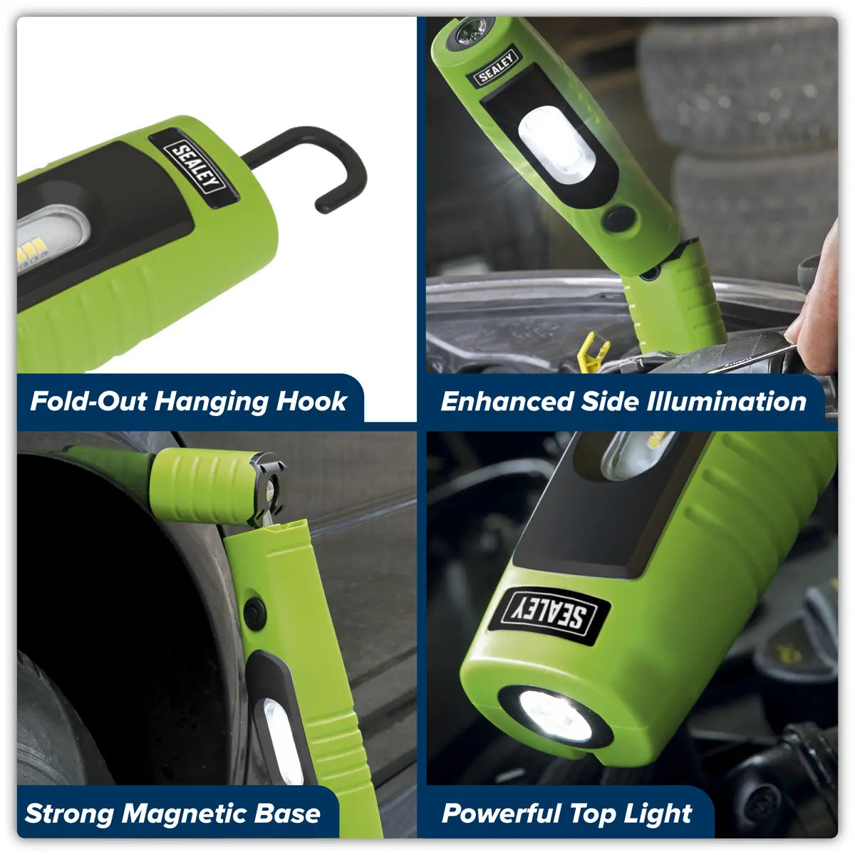 Sealey Rechargeable 360° Inspection Light 4W & 3W SMD LED - Green  White Rose Tools