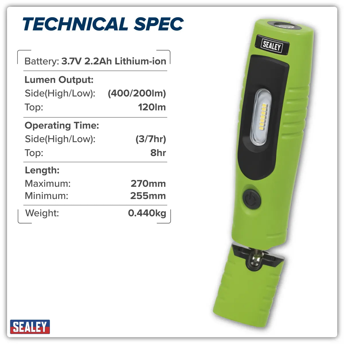 Sealey Rechargeable 360° Inspection Light 4W & 3W SMD LED - Green  White Rose Tools