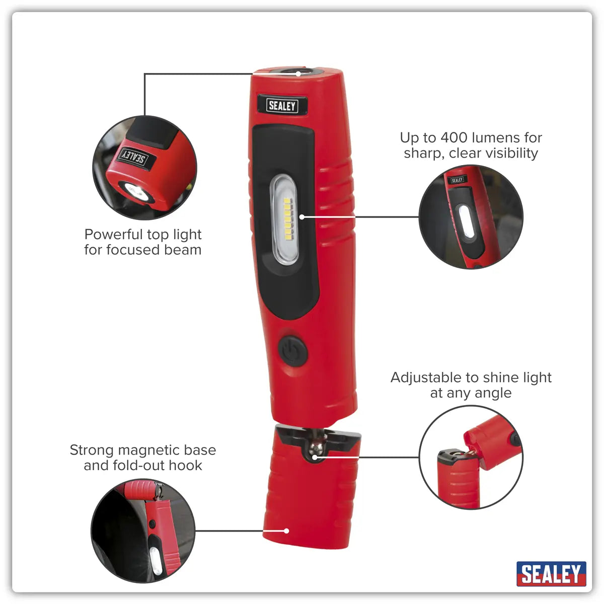 Sealey Rechargeable 360° Inspection Light 4W & 3W SMD LED - Red  White Rose Tools