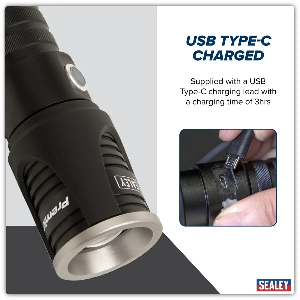 Sealey Rechargeable Aluminium Torch with Adjustable Focus 5W SMD LED  White Rose Tools