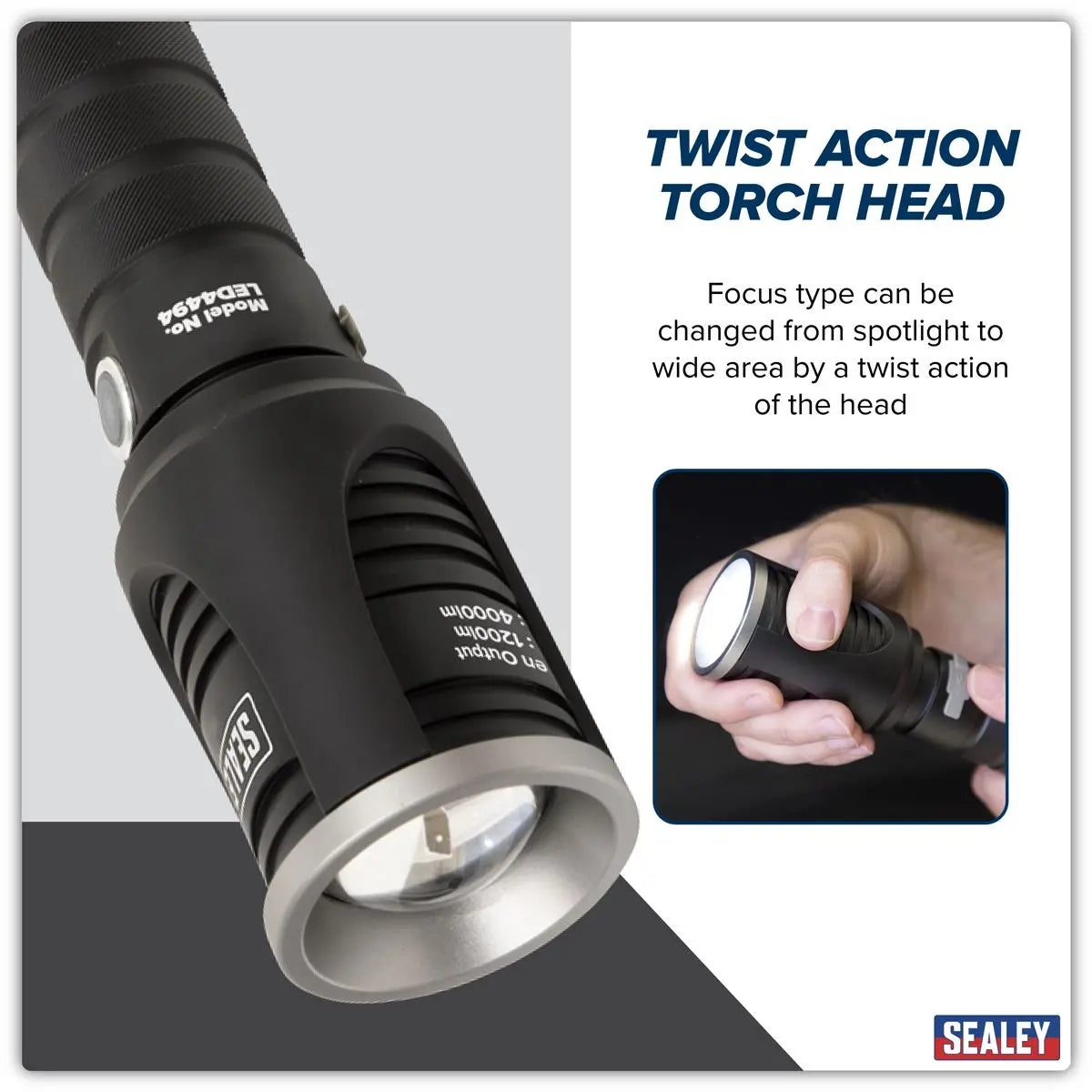 Sealey Rechargeable Aluminium Torch with Adjustable Focus 60W COB LED - White Rose Tools