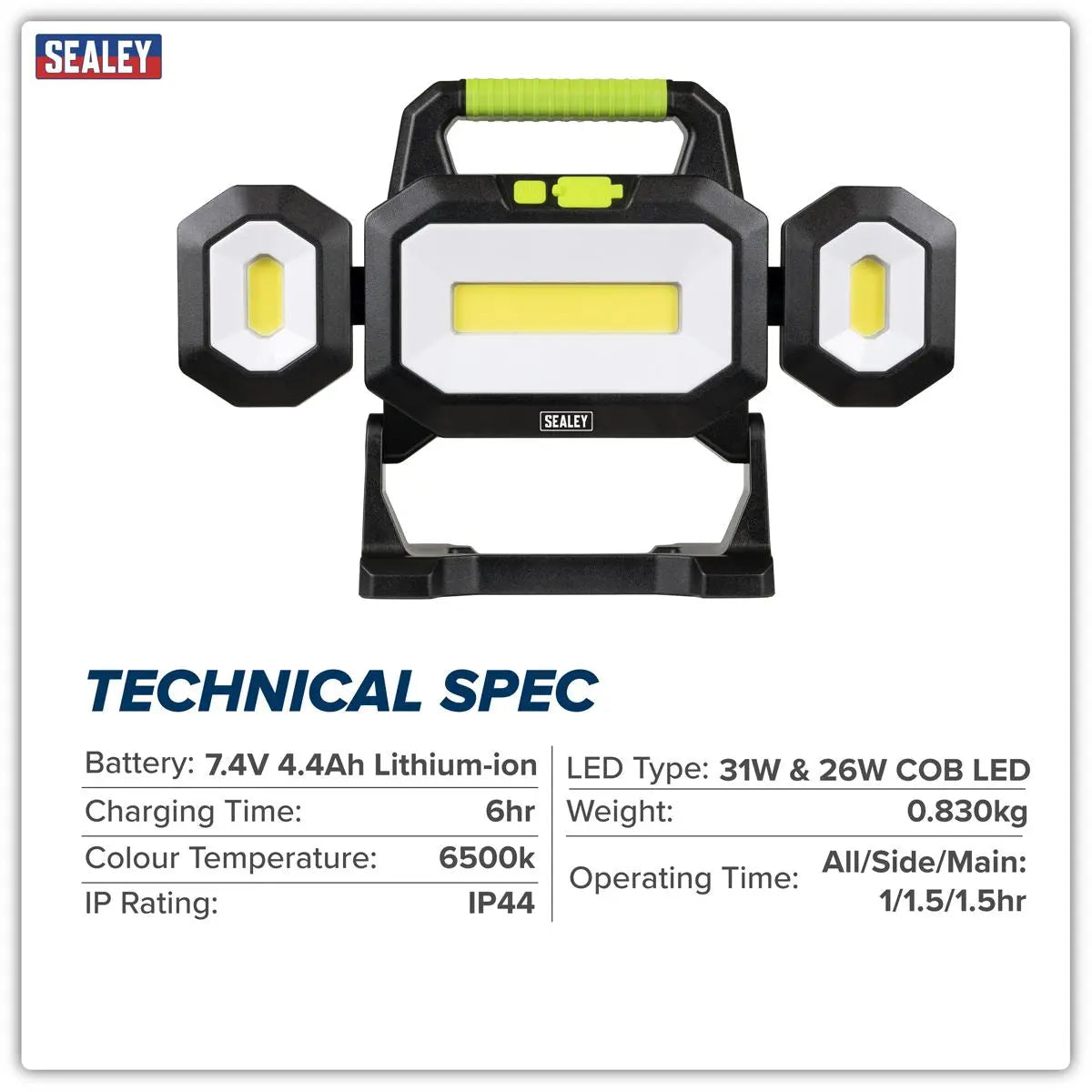 Sealey Rechargeable Flexible Floodlight 31W & 26W COB LED  White Rose Tools