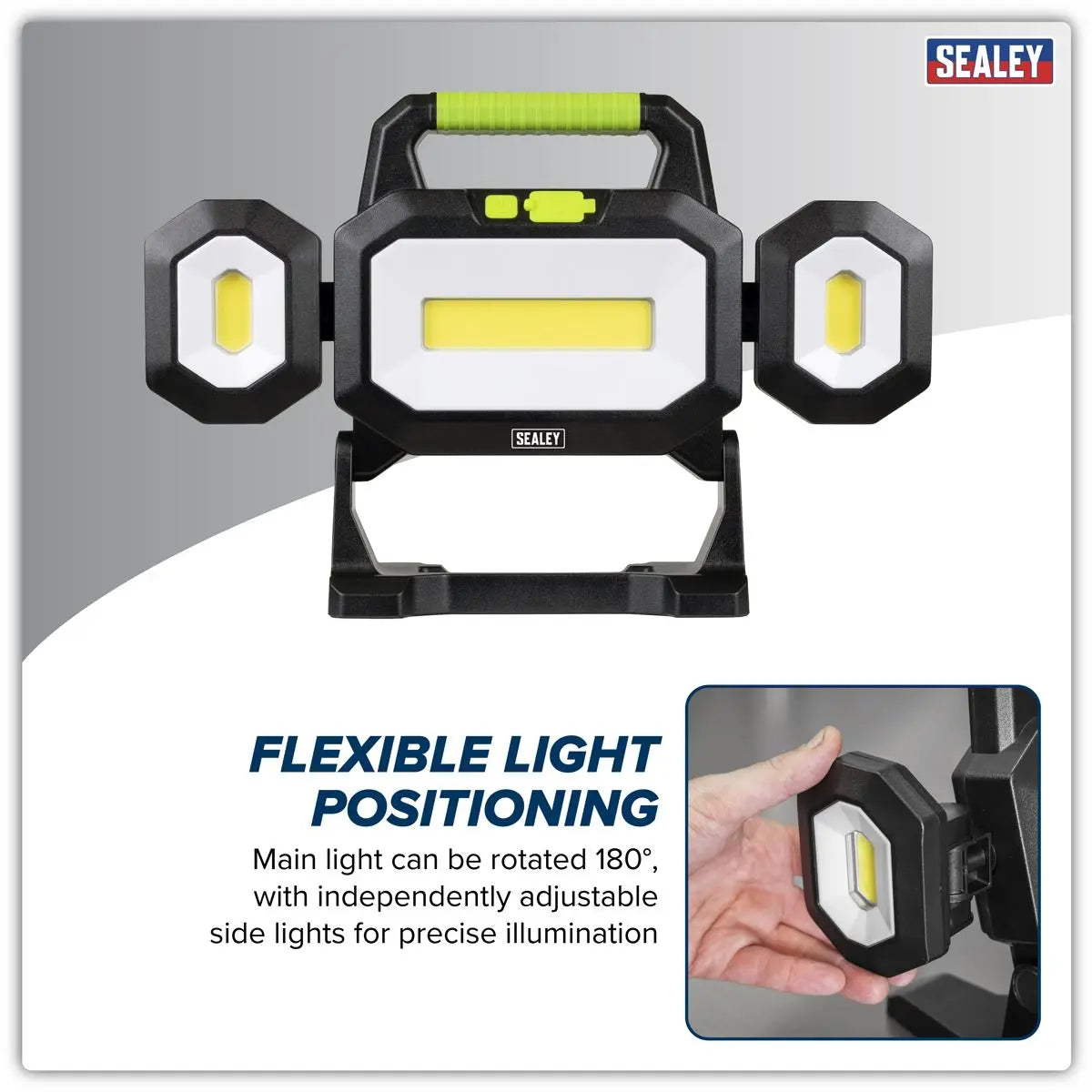 Sealey Rechargeable Flexible Floodlight 31W & 26W COB LED  White Rose Tools