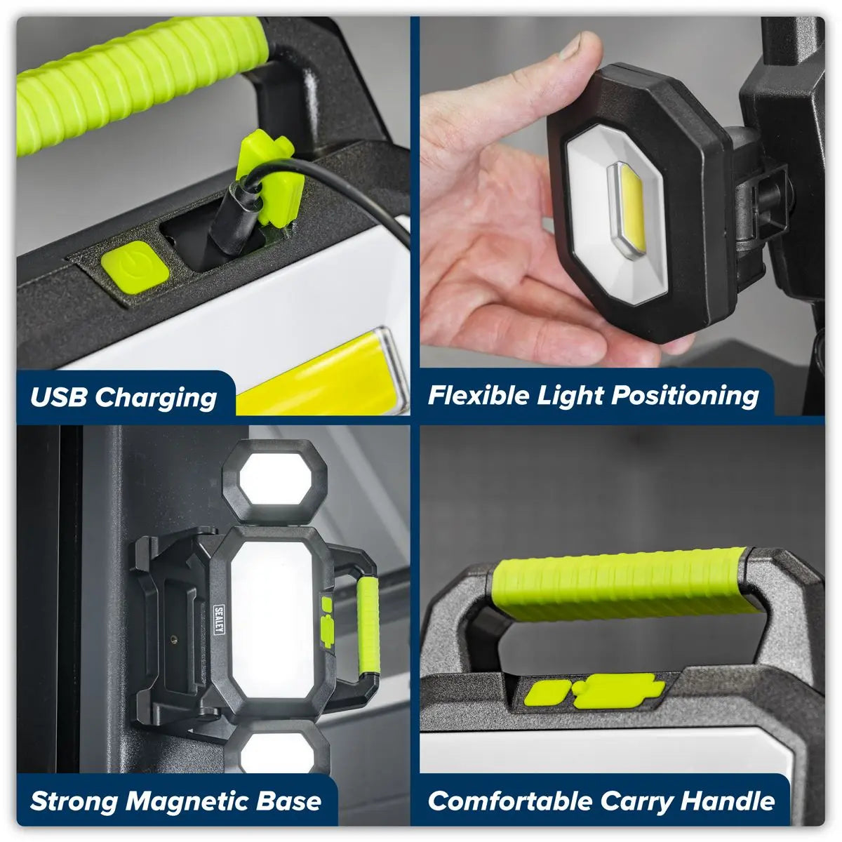 Sealey Rechargeable Flexible Floodlight 31W & 26W COB LED  White Rose Tools
