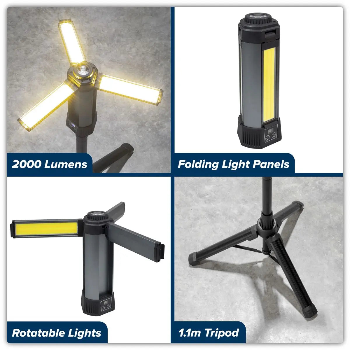 Sealey Rechargeable Flexible Floodlight with Tripod 24W COB LED & 5W SMD LED  White Rose Tools