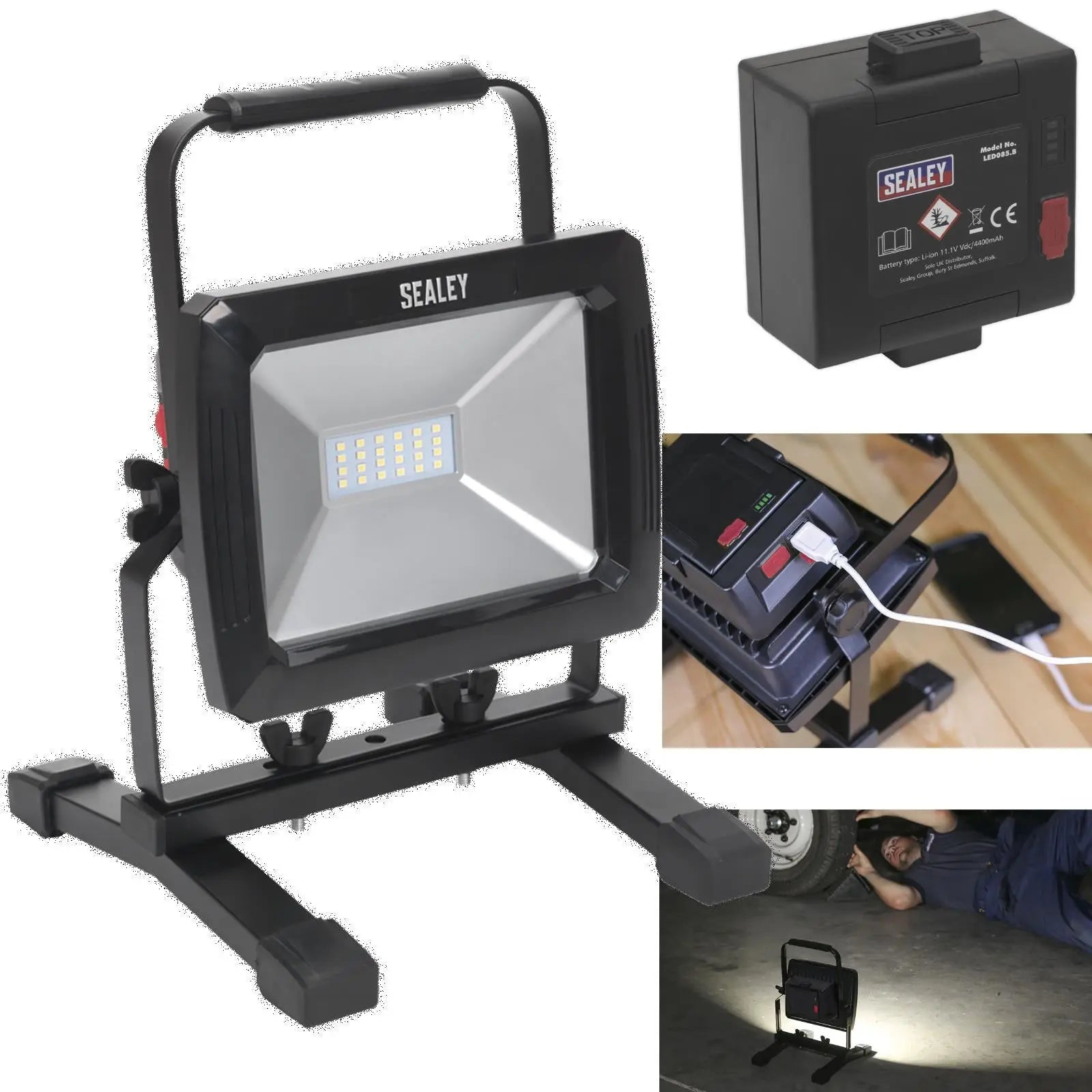 Sealey Rechargeable Floodlight 20W SMD Extra Battery 1400 Lumens Site Light 