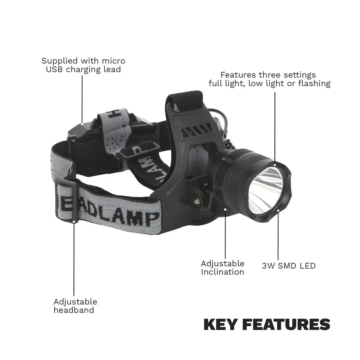 Sealey Rechargeable Head Torch 3W SMD LED 