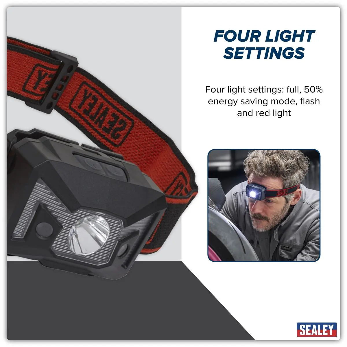 Sealey Rechargeable Head Torch with Auto-Sensor 3W SMD LED  White Rose Tools