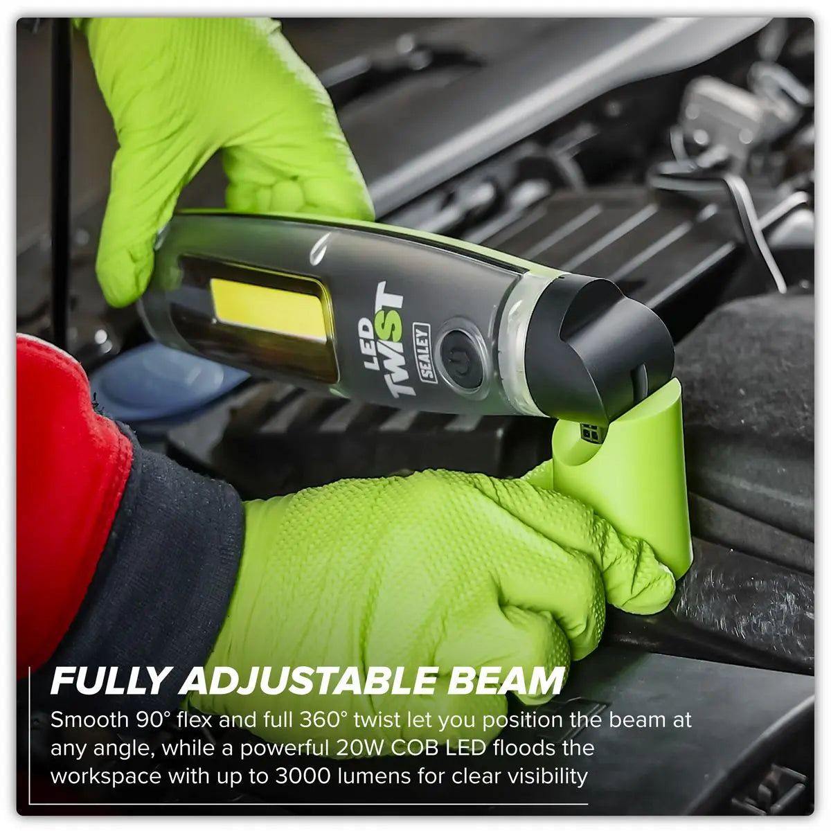 Sealey Rechargeable LED Twist® Inspection Light 20W COB + 3W SMD, 3000lm, Magnetic Base & Power Bank  White Rose Tools