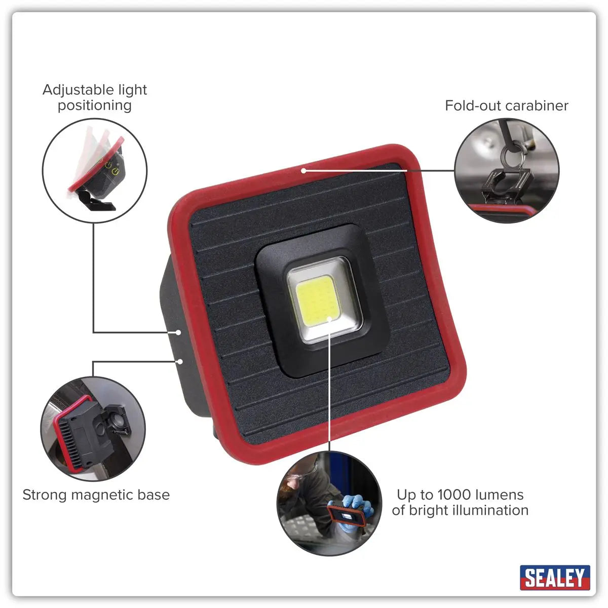 Sealey Rechargeable Pocket Floodlight with Power Bank 10W COB LED  White Rose Tools