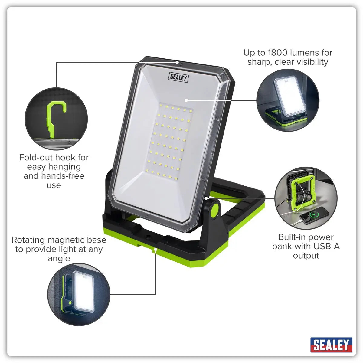 Sealey Rechargeable Portable Floodlight & Power Bank 20W SMD LED  White Rose Tools