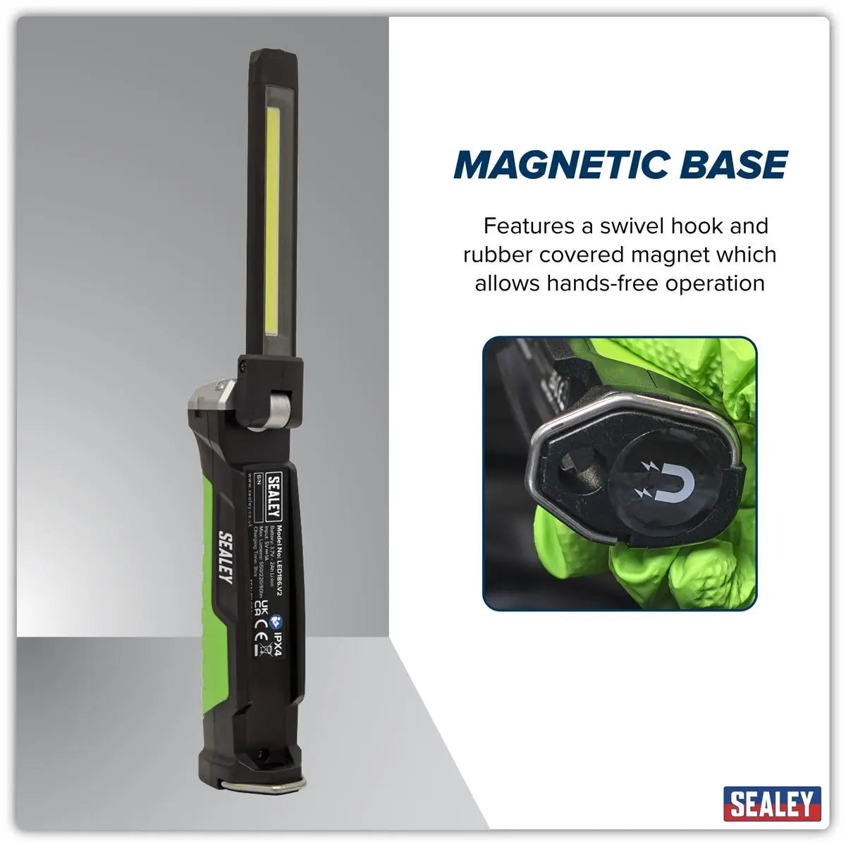 Sealey Rechargeable Slim Folding Inspection Light 6W COB LED & 1W SMD LED Lithium-ion  White Rose Tools