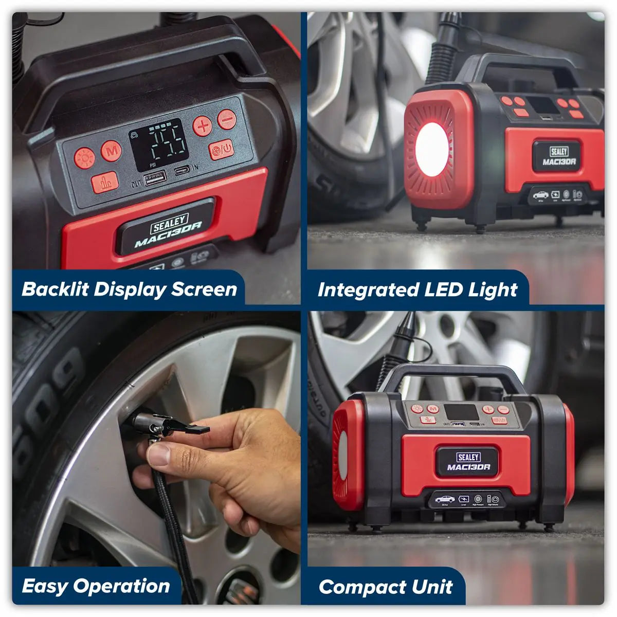 Sealey Rechargeable Tyre Inflator & High Volume Air Pump 12V  White Rose Tools
