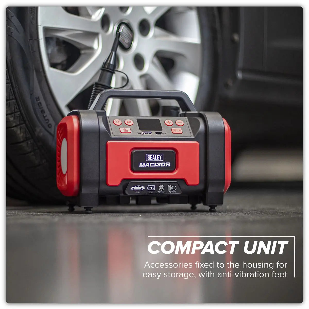 Sealey Rechargeable Tyre Inflator & High Volume Air Pump 12V  White Rose Tools