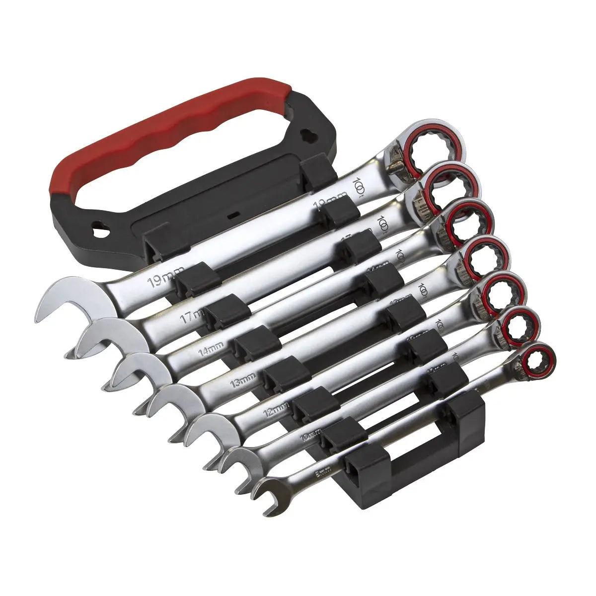 Sealey Reversible Ratchet Combination Spanner Set 7 Piece 8-19mm 100 Tooth Premier 