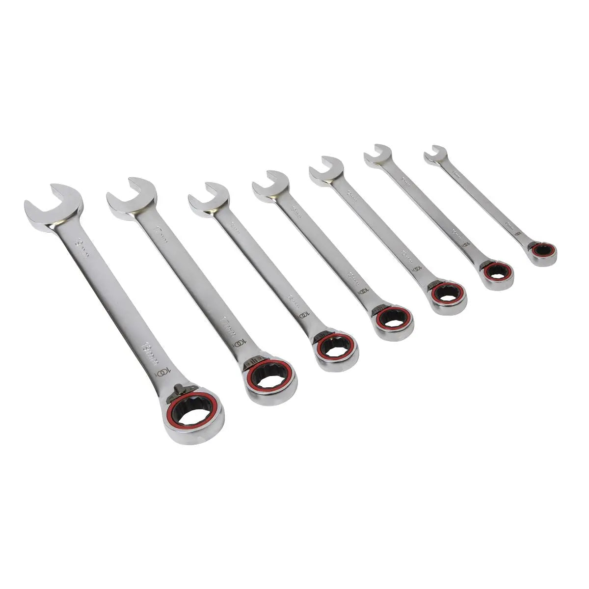 Sealey Reversible Ratchet Combination Spanner Set 7 Piece 8-19mm 100 Tooth Premier 