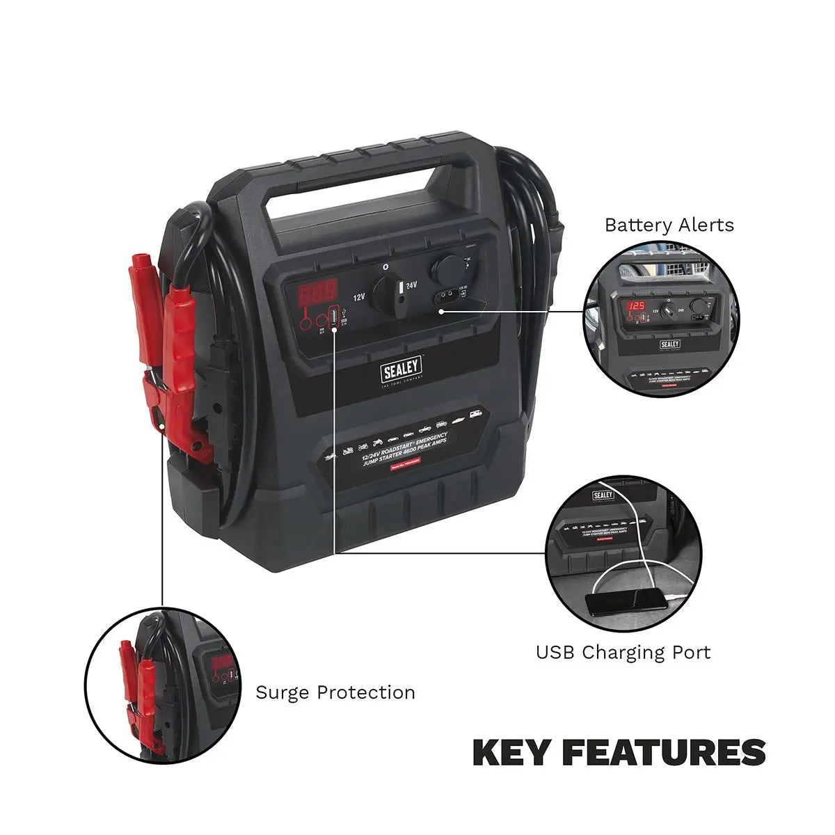 Sealey RoadStart® Emergency Jump Starter 12/24V 4600 Peak Amps - DEKRA Approved 