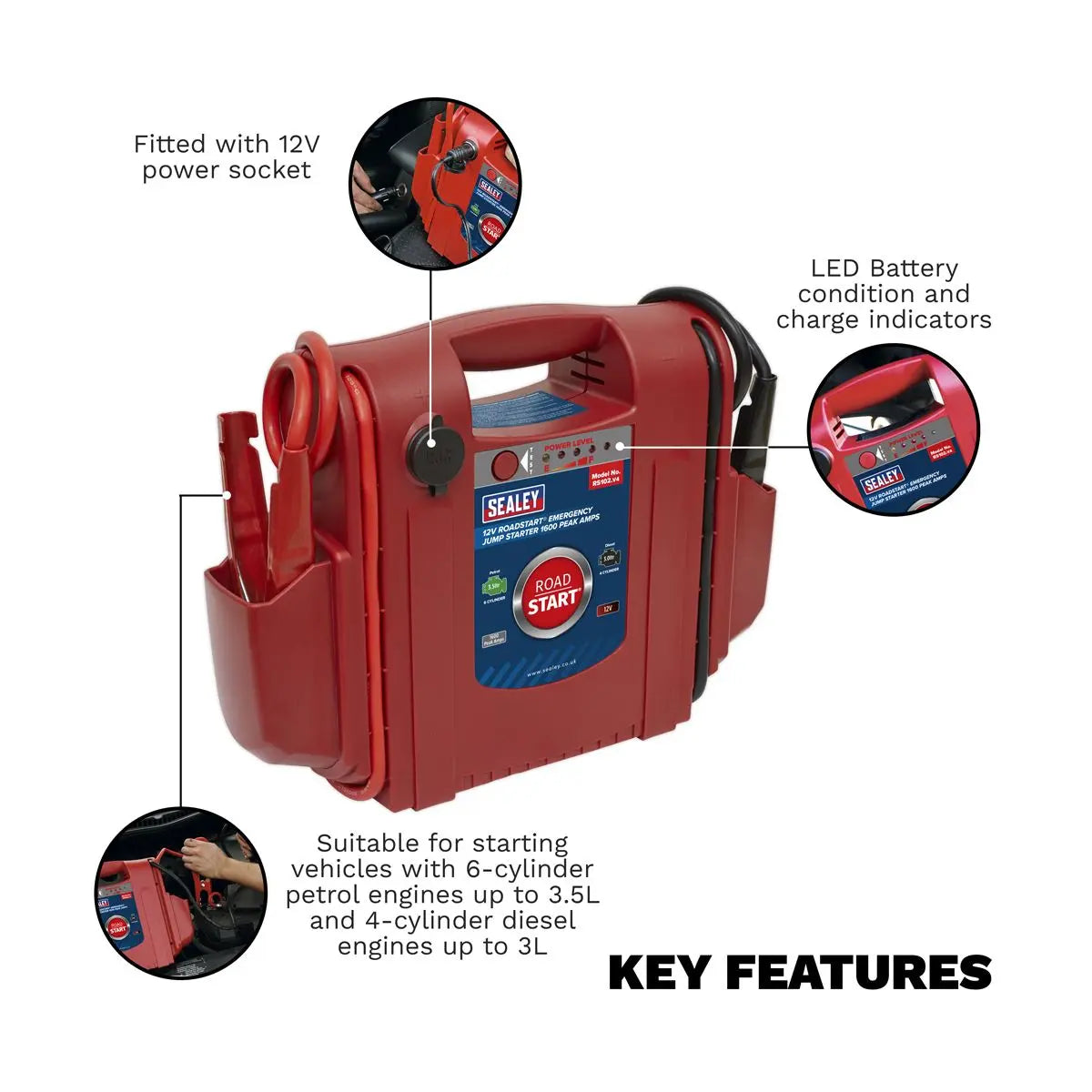 Sealey RoadStart® Emergency Jump Starter 12V 1600 Peak Amps 