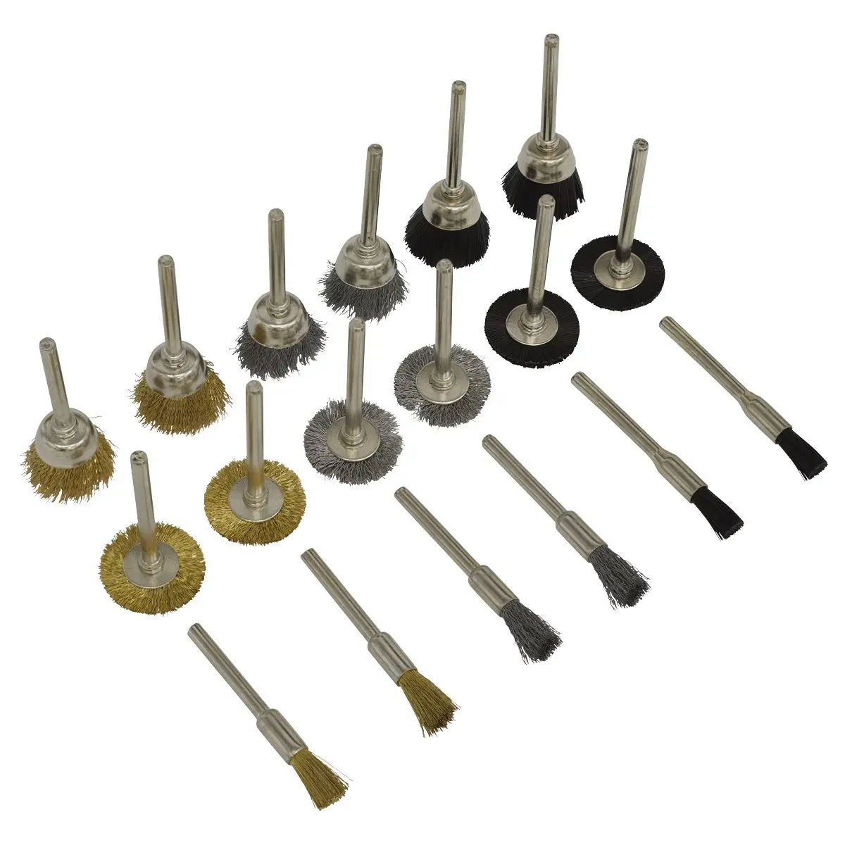 Sealey Rotary Tool Brush Set 18 Piece Brass Steel Wire Nylon Brushes 