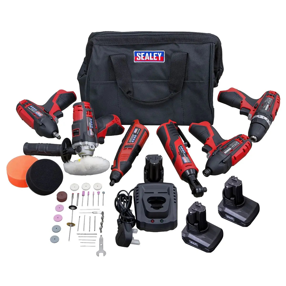 Sealey SV12 Series 6 x 12V Cordless Power Tool Kit - 3 Batteries 