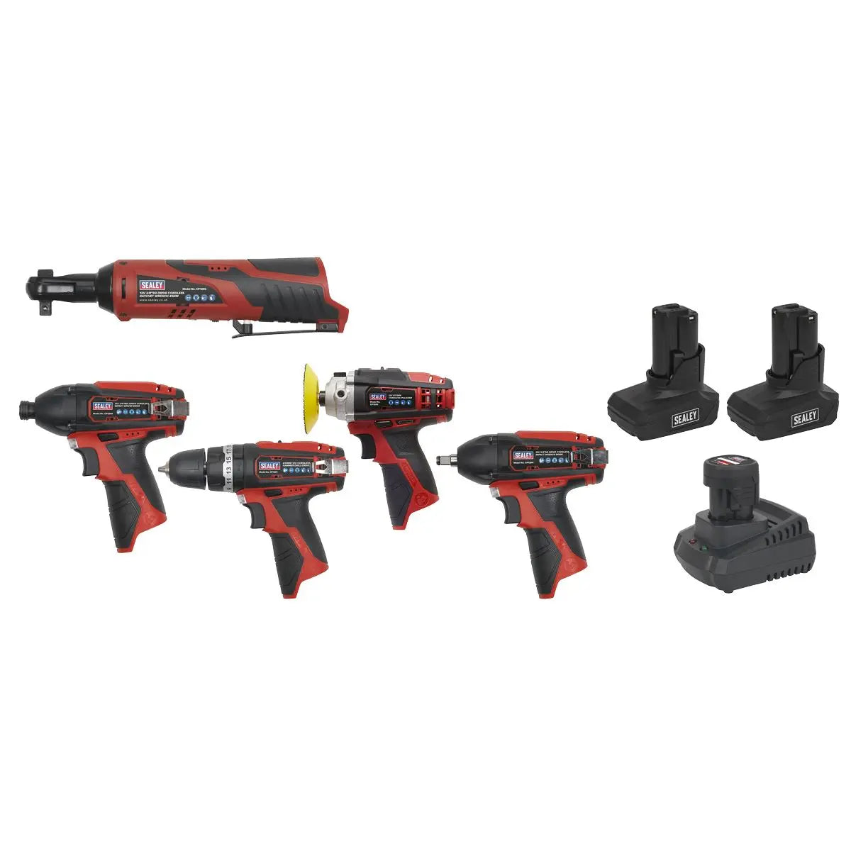 Sealey SV12 Series 6 x 12V Cordless Power Tool Kit - 3 Batteries 