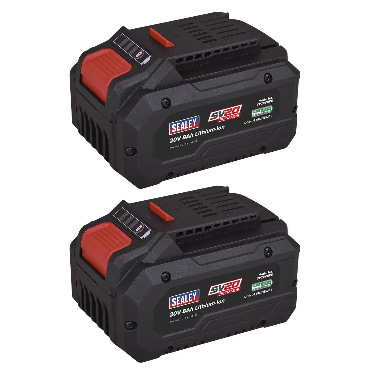 Sealey SV20 Series Power Tool Battery 20V 8Ah - Pack of 2  White Rose Tools