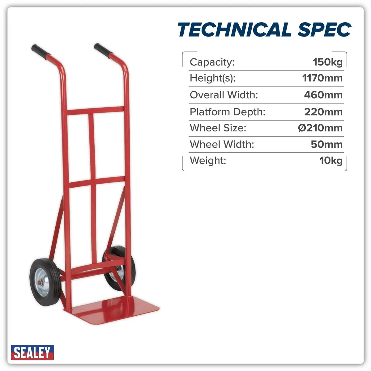 Sealey Sack Truck with Solid Tyres 150kg Capacity  White Rose Tools
