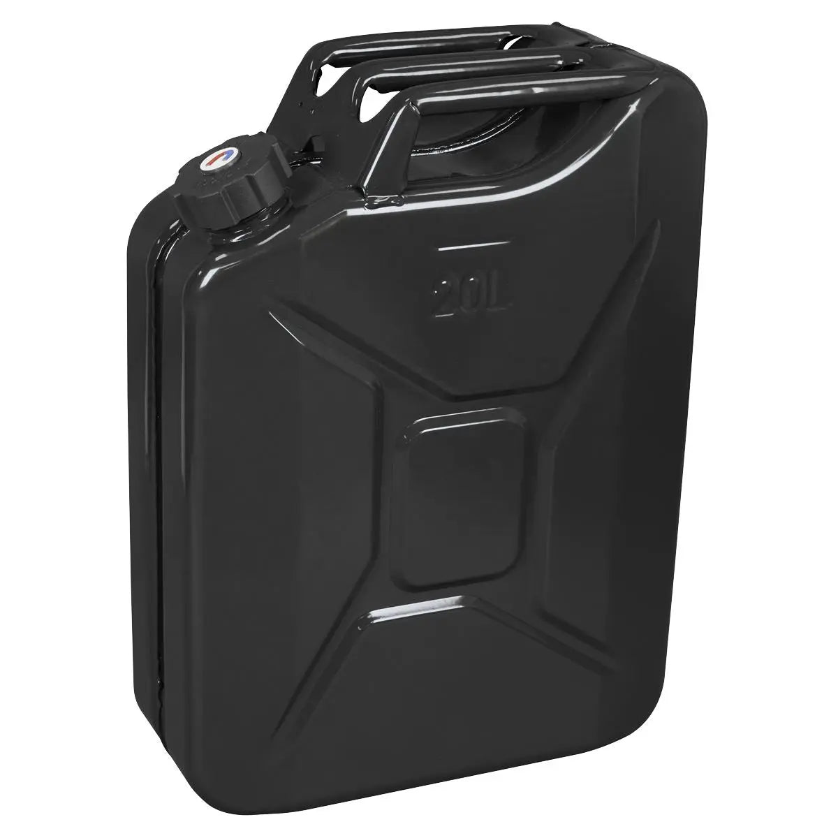 Sealey Screw Cap Metal Jerry Can 20L - Black  White Rose Tools