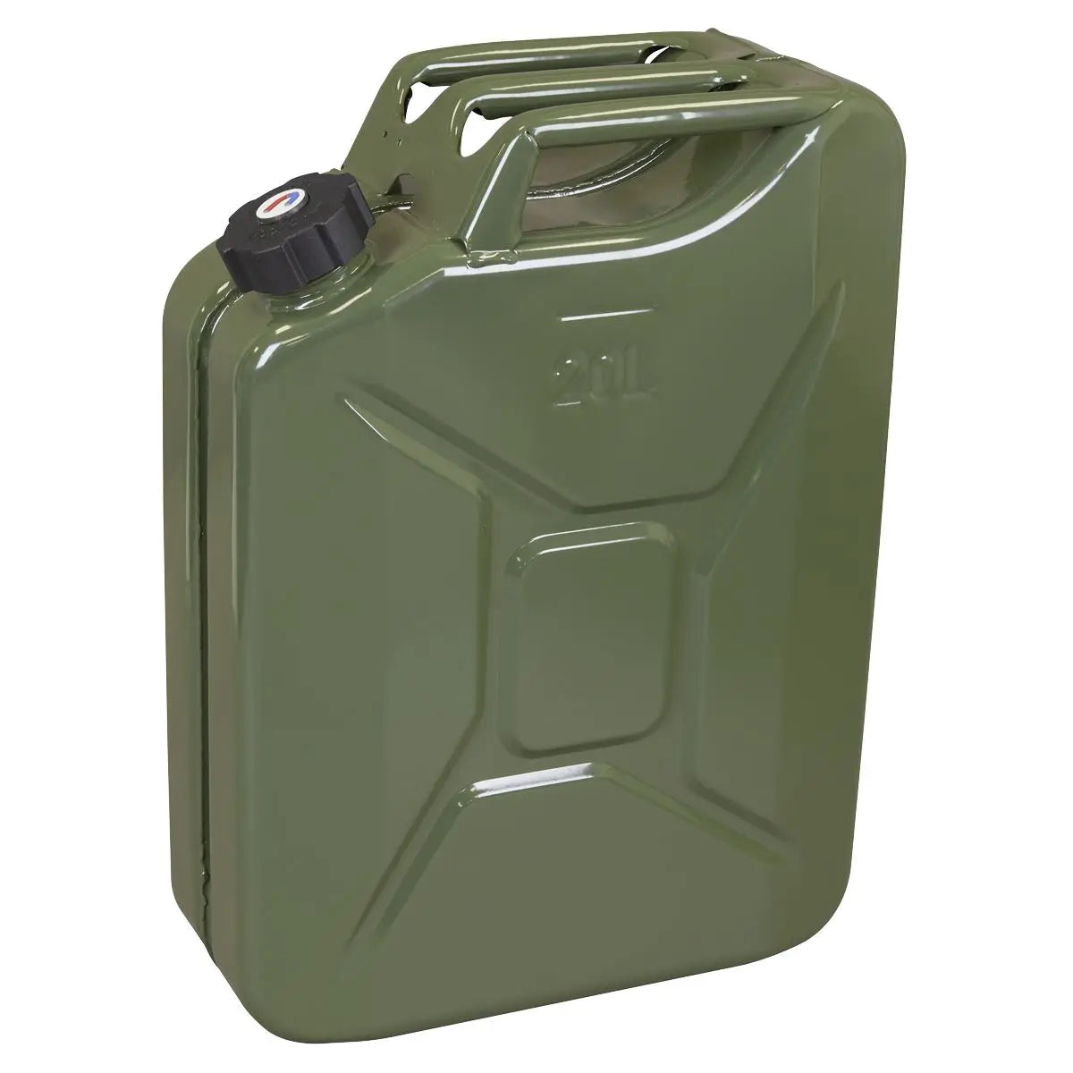 Sealey Screw Cap Metal Jerry Can 20L - Green  White Rose Tools
