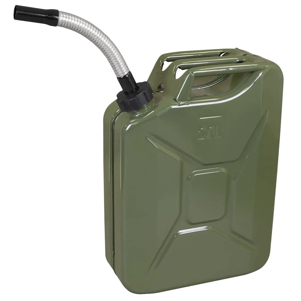 Sealey Screw Cap Metal Jerry Can 20L - Green  White Rose Tools