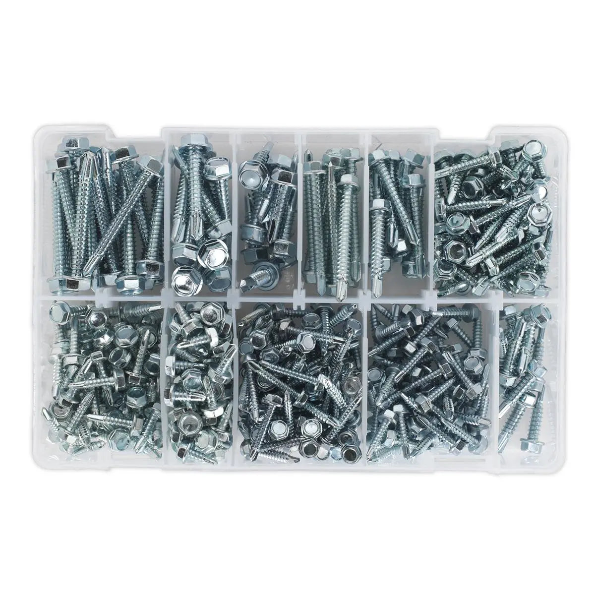 Sealey Self-Drilling Screw Assortment 410pc Hex Head Zinc 