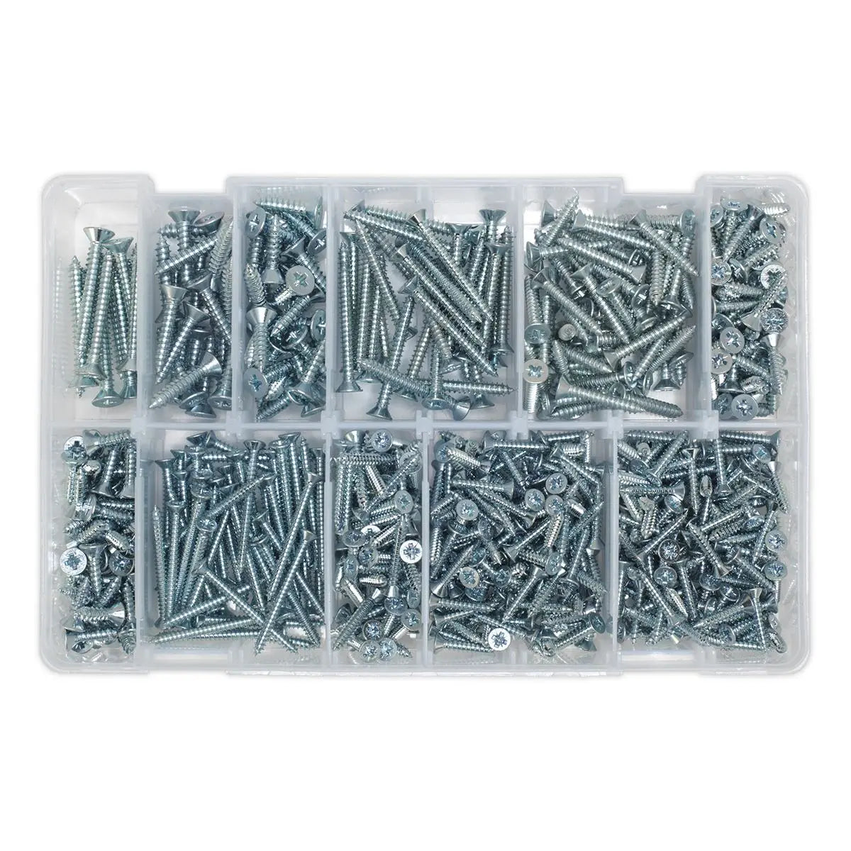 Sealey Self-Tapping Screw Assortment 600pc Countersunk Pozi Zinc 