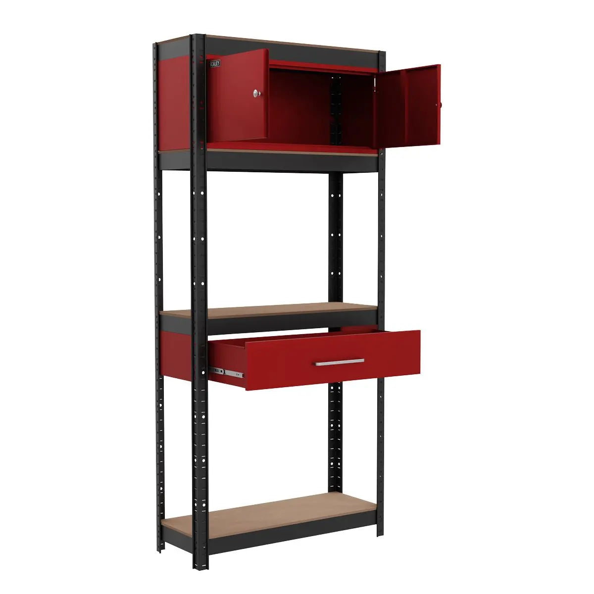Sealey Shelving Unit 4-Tier with Cupboard and Drawer  White Rose Tools