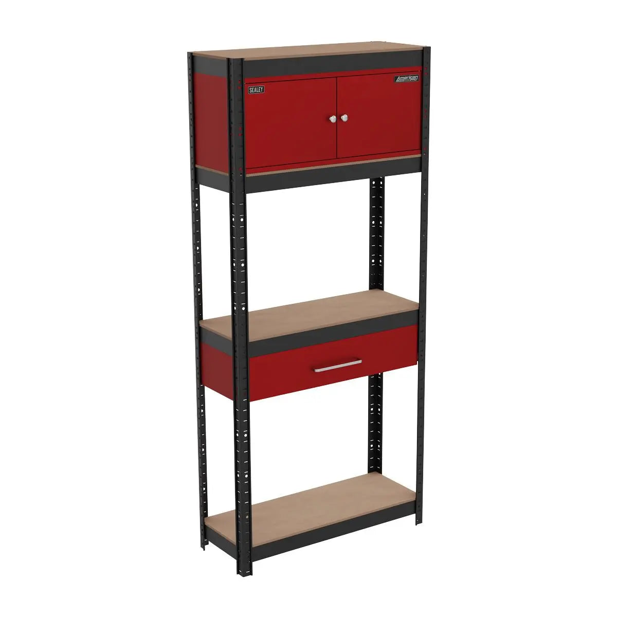 Sealey Shelving Unit 4-Tier with Cupboard and Drawer  White Rose Tools