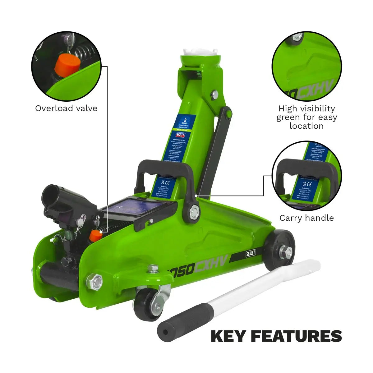 Sealey Short Chassis Trolley Jack 2 Tonne - Green 