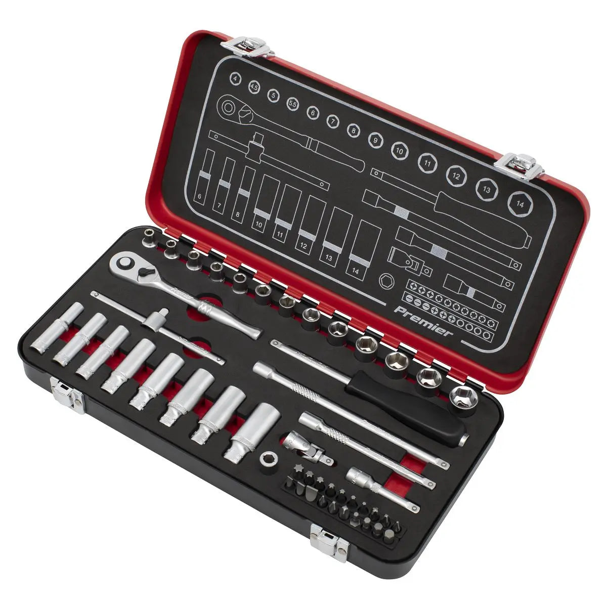 Sealey Socket Set 1/4" Drive Premier Platinum Series Vehicle Ratchet Wrench 49pc  White Rose Tools