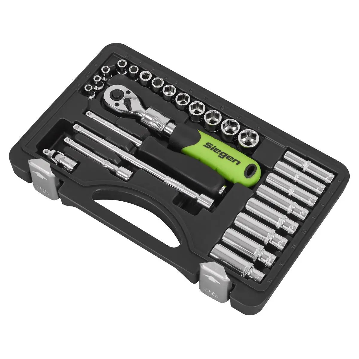 Sealey Socket Set Extendable Ratchet 1/4"Sq Drive 26pc  White Rose Tools