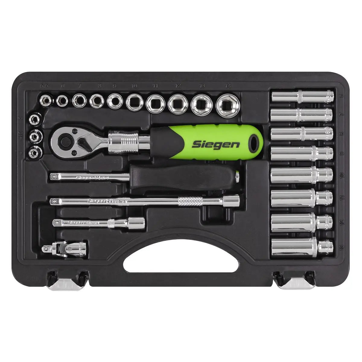 Sealey Socket Set Extendable Ratchet 1/4"Sq Drive 26pc  White Rose Tools