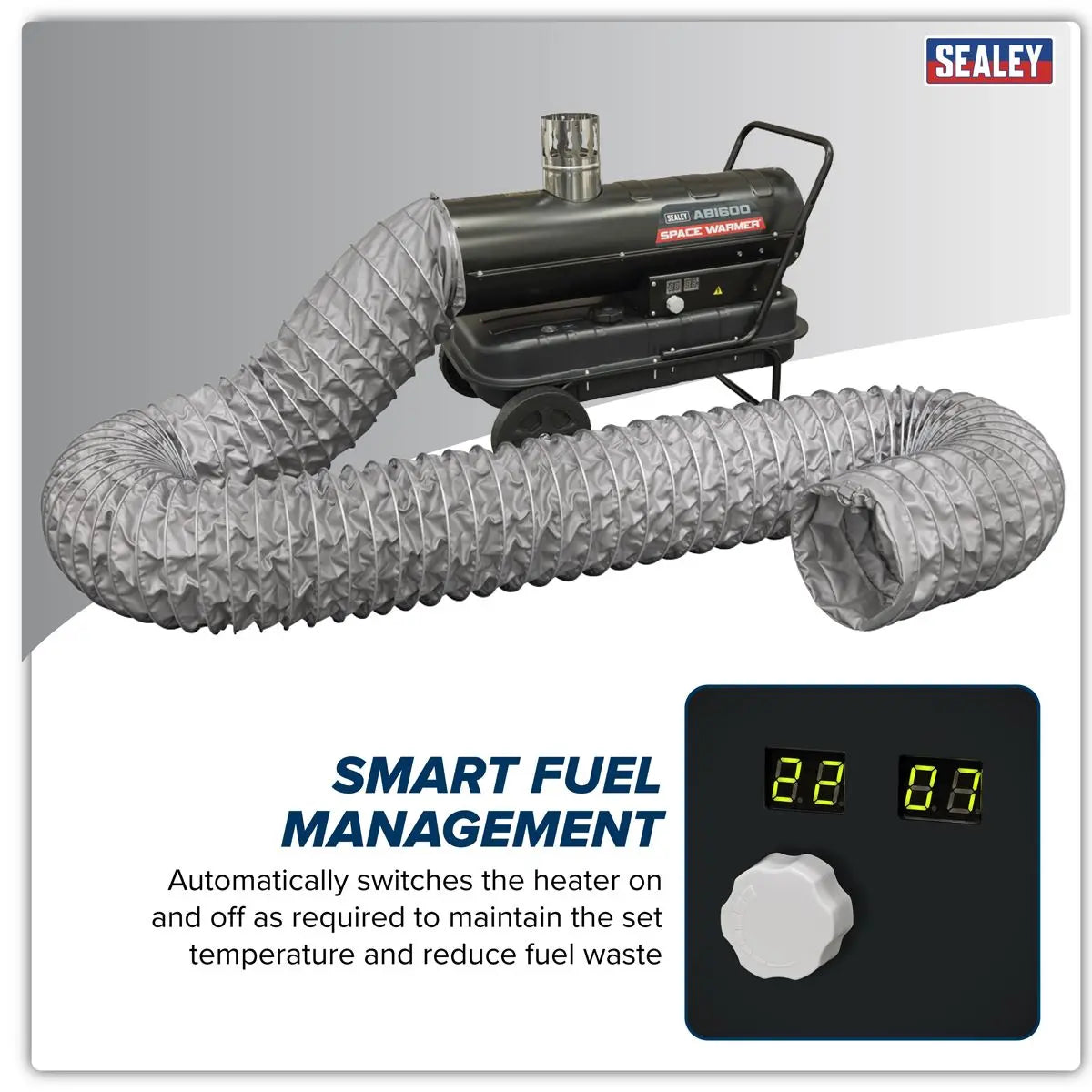 Sealey Space Warmer® Indirect Kerosene/Diesel Heater 68,000Btu/hr with 5M Ducting  White Rose Tools