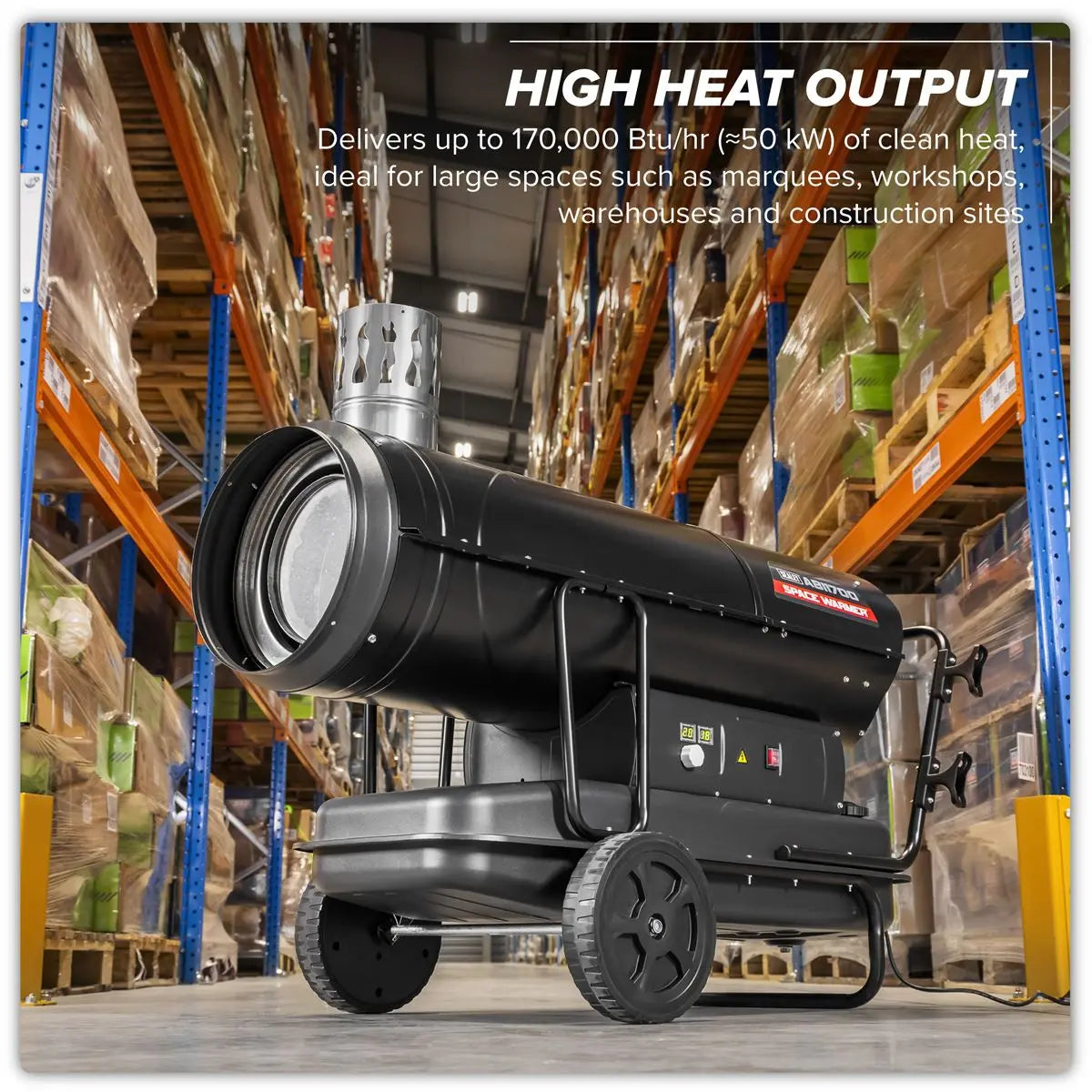 Sealey Space Warmer® Indirect Kerosene/Diesel Heater with Wheels 170,000Btu/hr  White Rose Tools