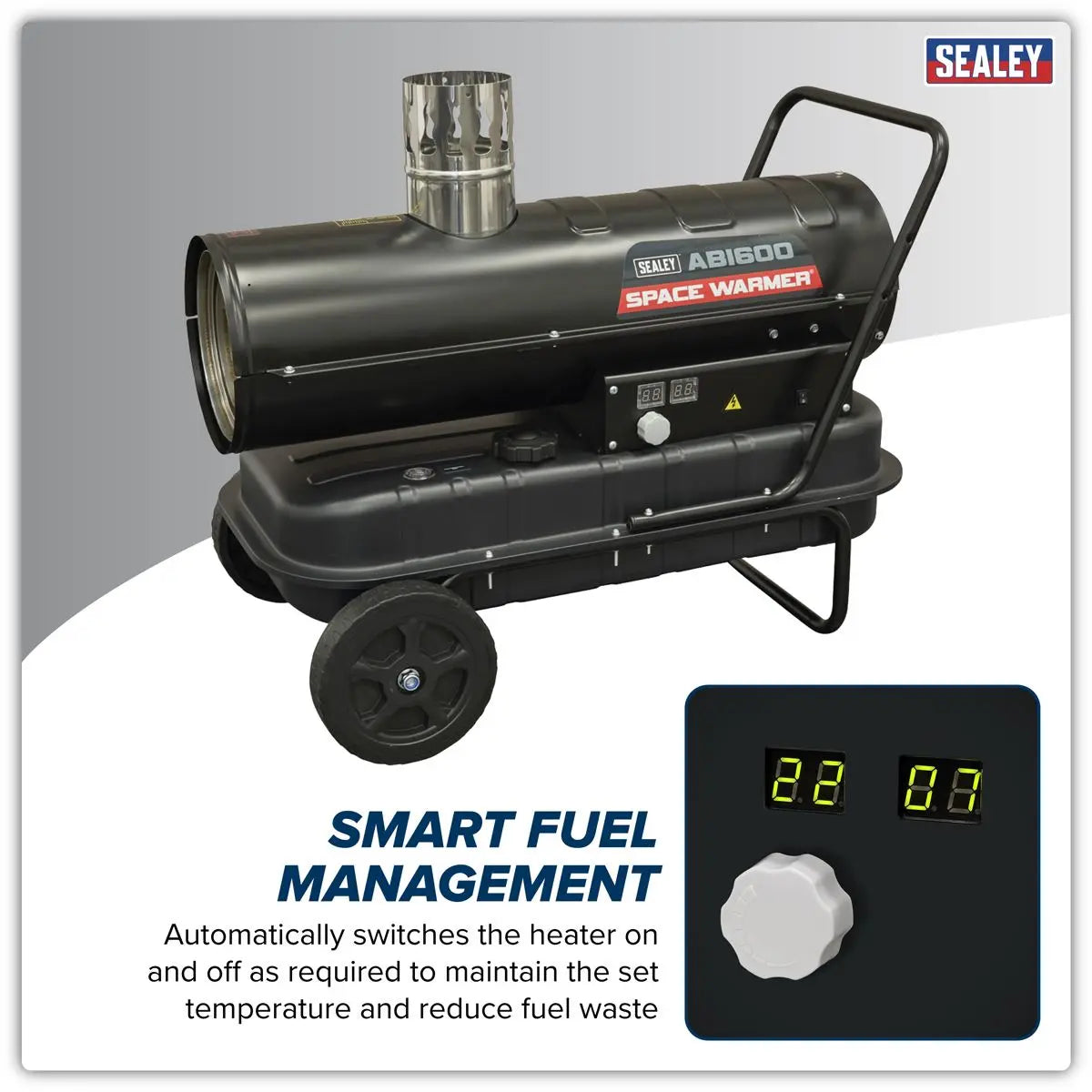 Sealey Space Warmer® Indirect Kerosene/Diesel Heater with Wheels 68,000Btu/hr  White Rose Tools