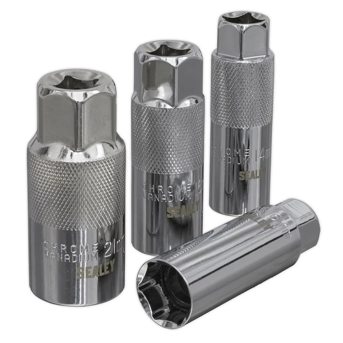 Sealey Spark Plug Socket Set 4 Piece 3/8" Drive 14mm 16mm 21mm Sockets 