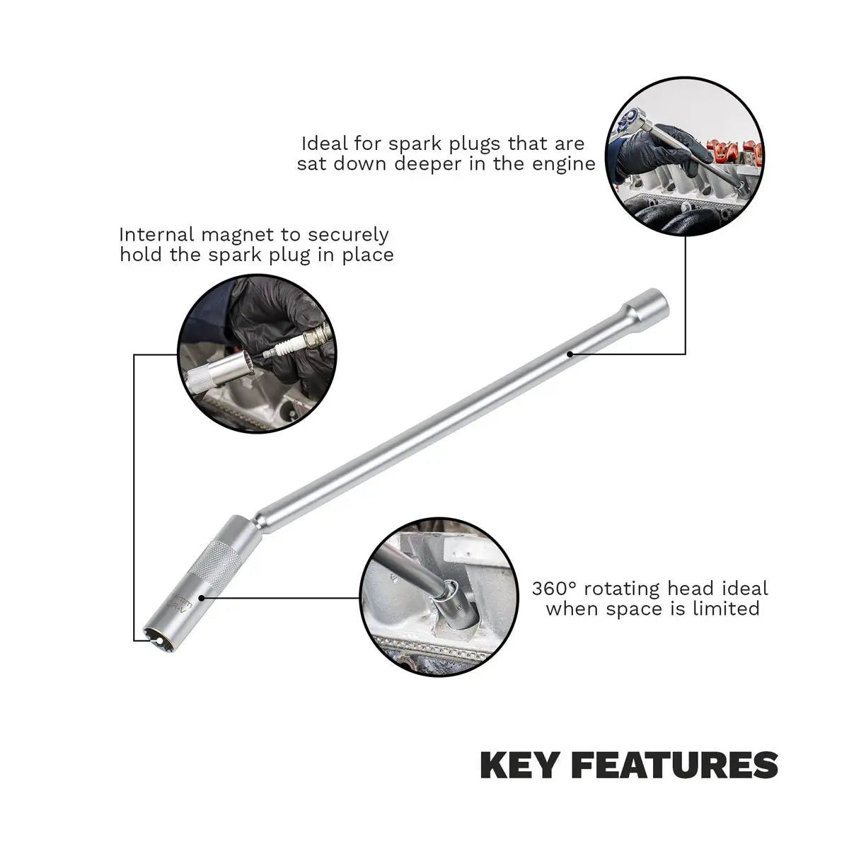 Sealey Spark Plug Socket with Universal Joint & Extension 3/8"Sq Drive 12-Point 14mm  White Rose Tools