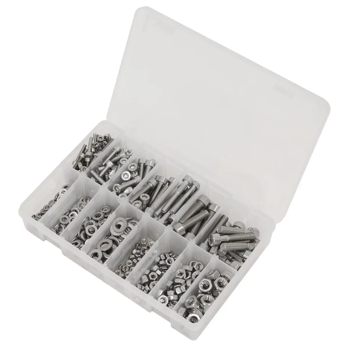 Sealey Stainless Steel Hex Socket Bolt, Washer & Nut Assortment 710pcs  White Rose Tools