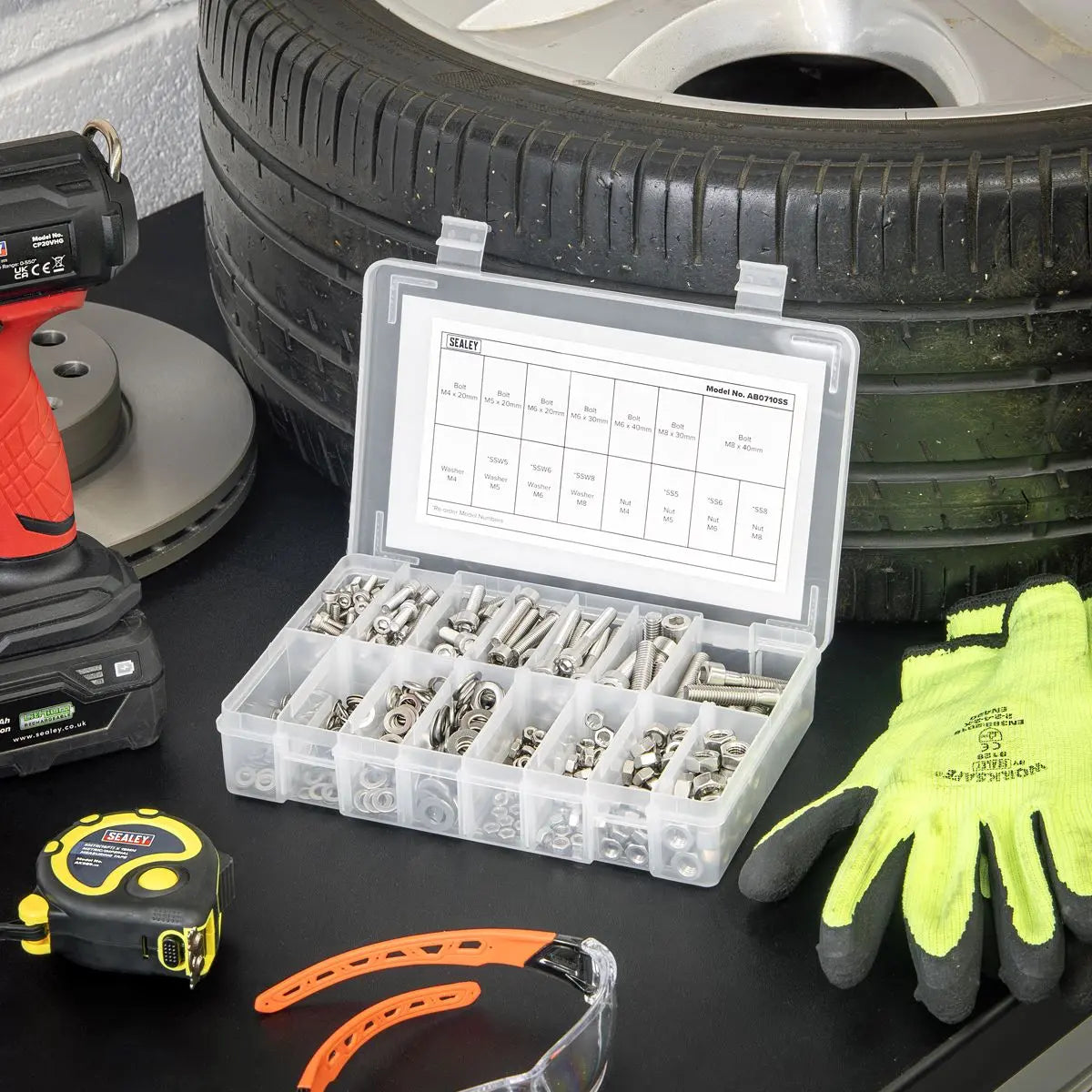 Sealey Stainless Steel Hex Socket Bolt, Washer & Nut Assortment 710pcs  White Rose Tools