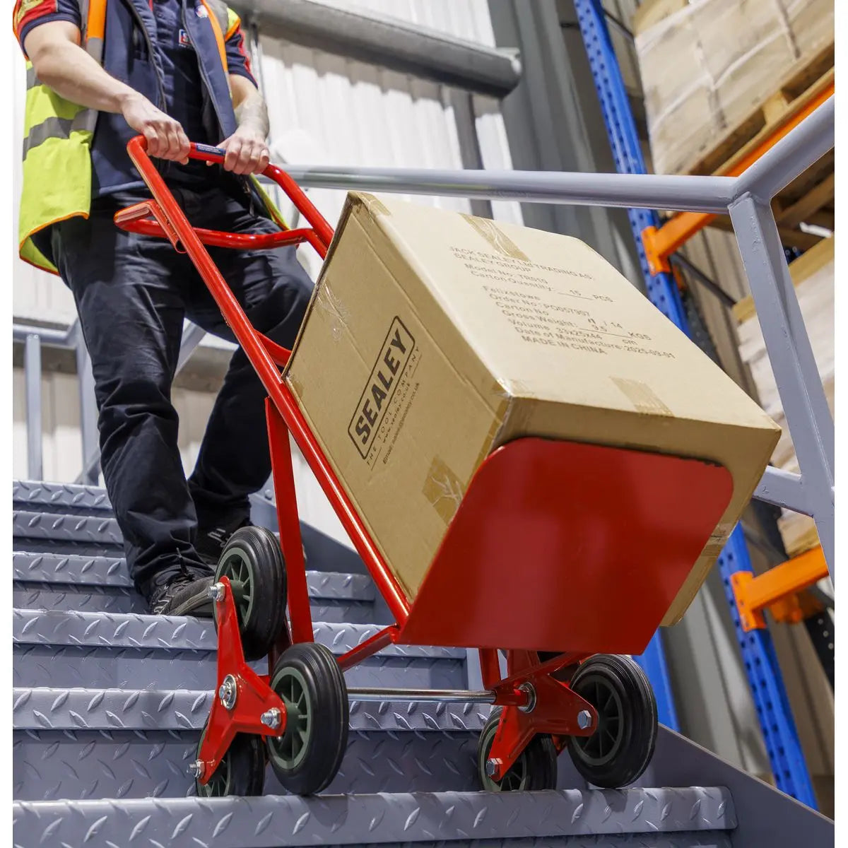 Sealey Stair Climbing Sack Truck with Solid Tyres 150kg Capacity  White Rose Tools