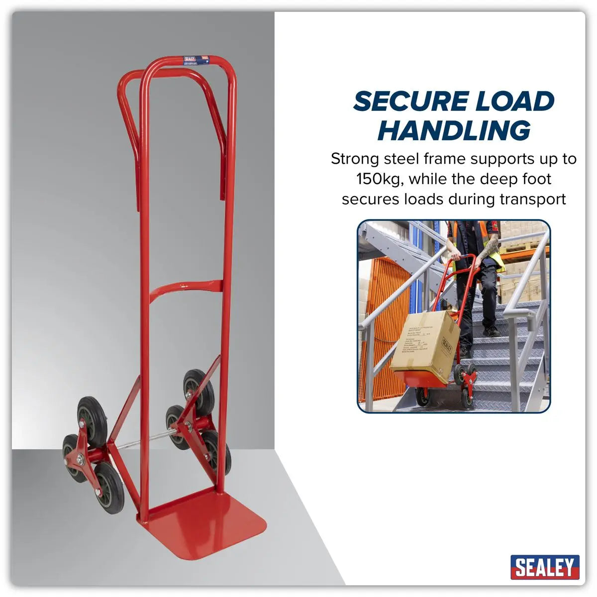 Sealey Stair Climbing Sack Truck with Solid Tyres 150kg Capacity  White Rose Tools