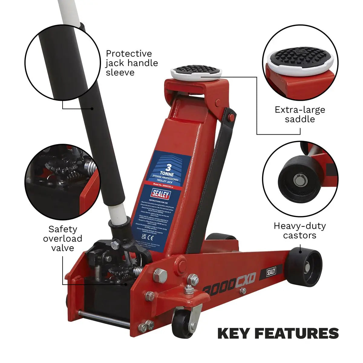 Sealey Standard Chassis Trolley Jack 3 Tonne 