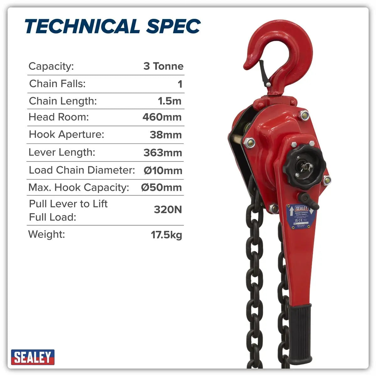 Sealey Steel Lever Hoist 3000kg  White Rose Tools