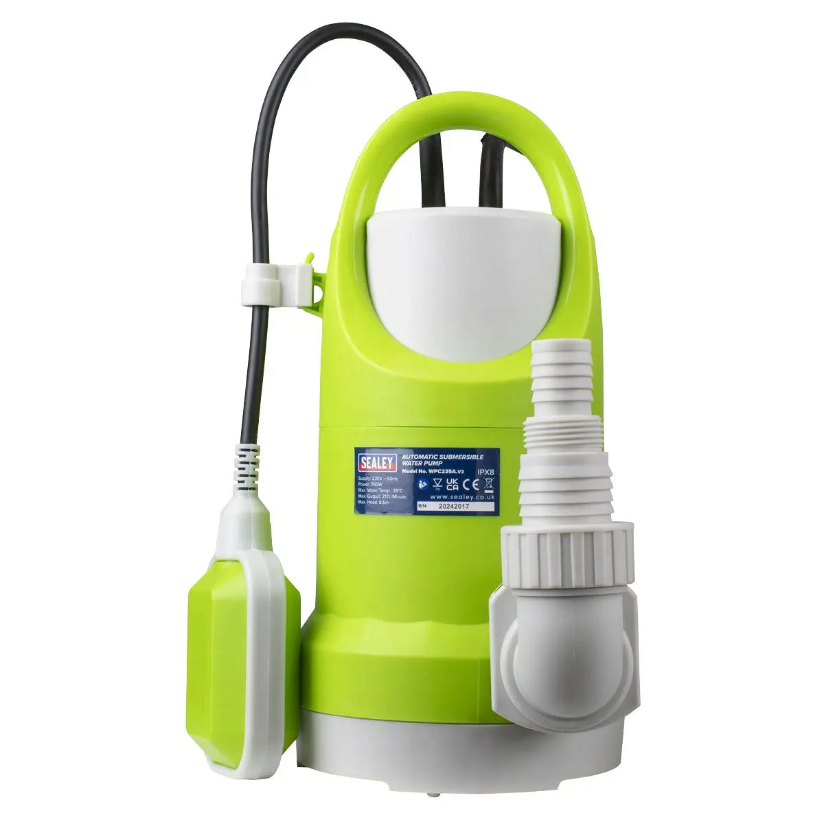 Sealey Submersible Water Pump Automatic 208L/min 230V  White Rose Tools